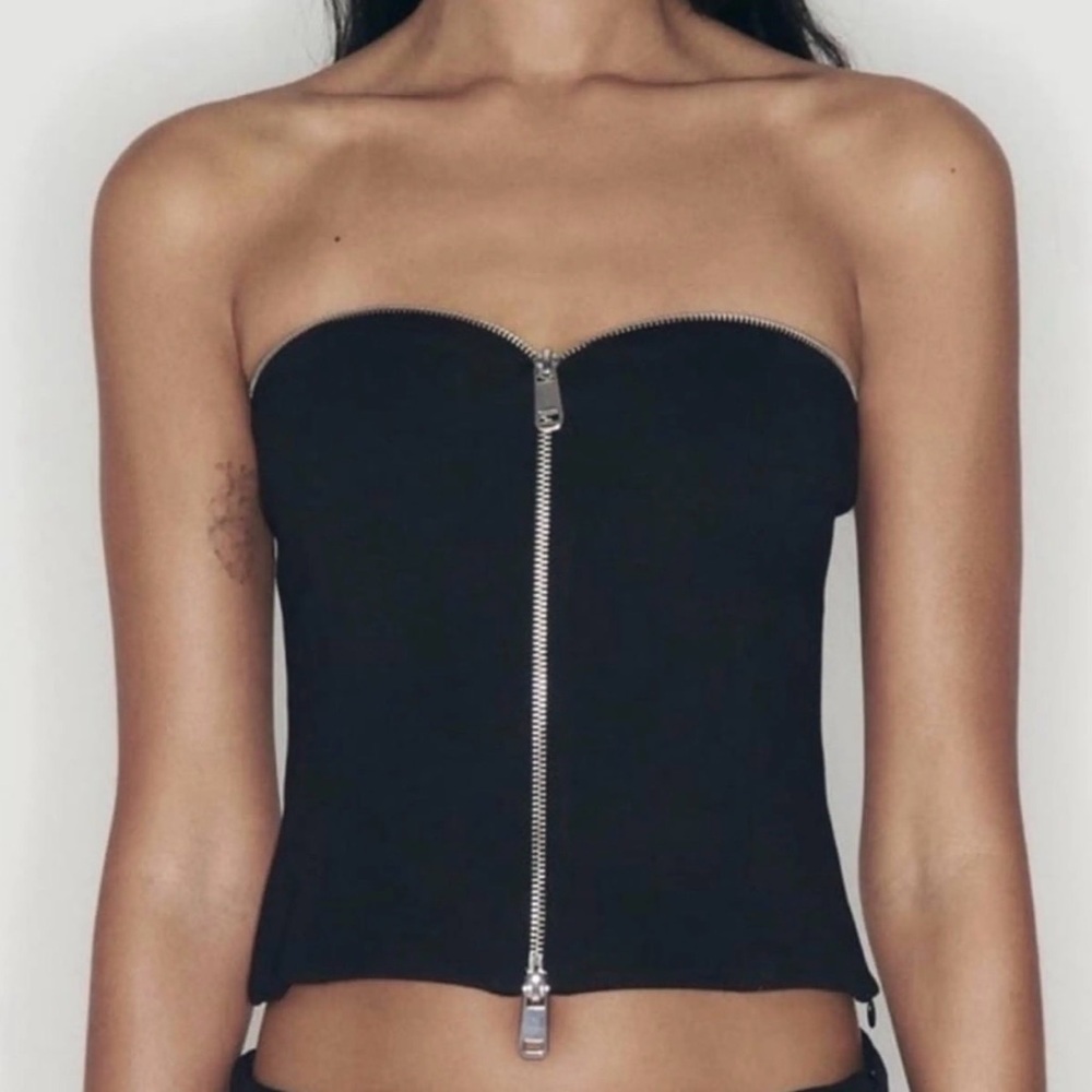 Zara Black Strapless Top with Silver Zipper